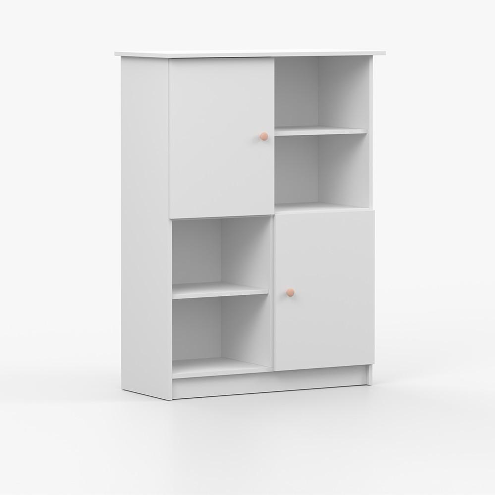 REGAL OLAF I 95cm/130cm/43cm Weiß, Griff Rosa - Weiß/Rosa, Holzwerkstoff/Metall (95/130/43cm) - imoebel24