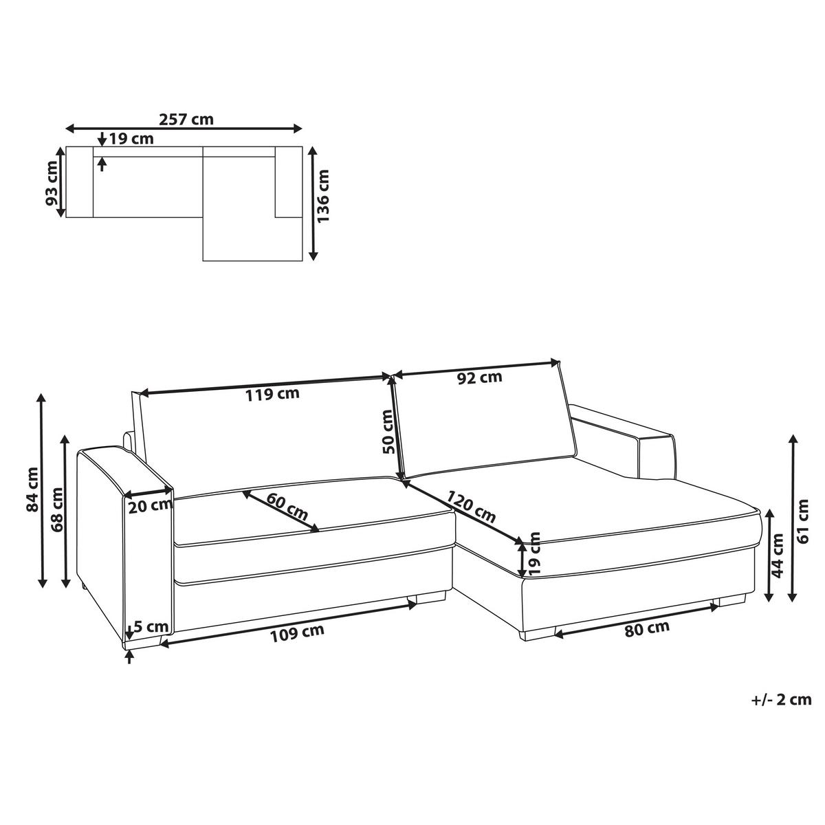 ECKSOFA Stoff Hellbeige linksseitig Renders - Beige, Textil (257/136cm) - Beliani
