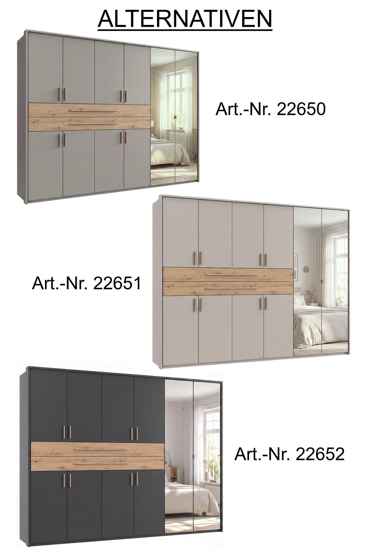 DREHTÜRENSCHRANK B273/H210/T58 cm in Grafit, Kleiderschrank mit Passepartout, 2 Spiegel, 2 großen Schubkästen & Griffen in Eiche Artisan Dekor / 22652 - Graphitfarben/Eiche Artisan, Holzwerkstoff/Kunststoff (273/210/58cm) - luma-home
