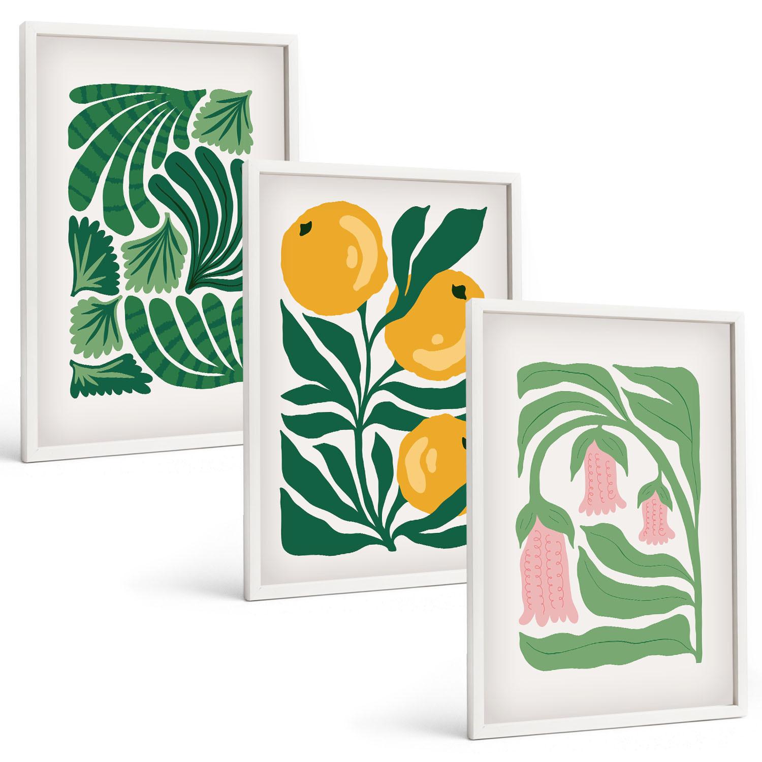 BILDER SET 3er Set - 40x60 cm Weißer Rahmen - Minimalistische Pflanzenmuster - Weiß, Kunststoff (40/60cm) - TULUP