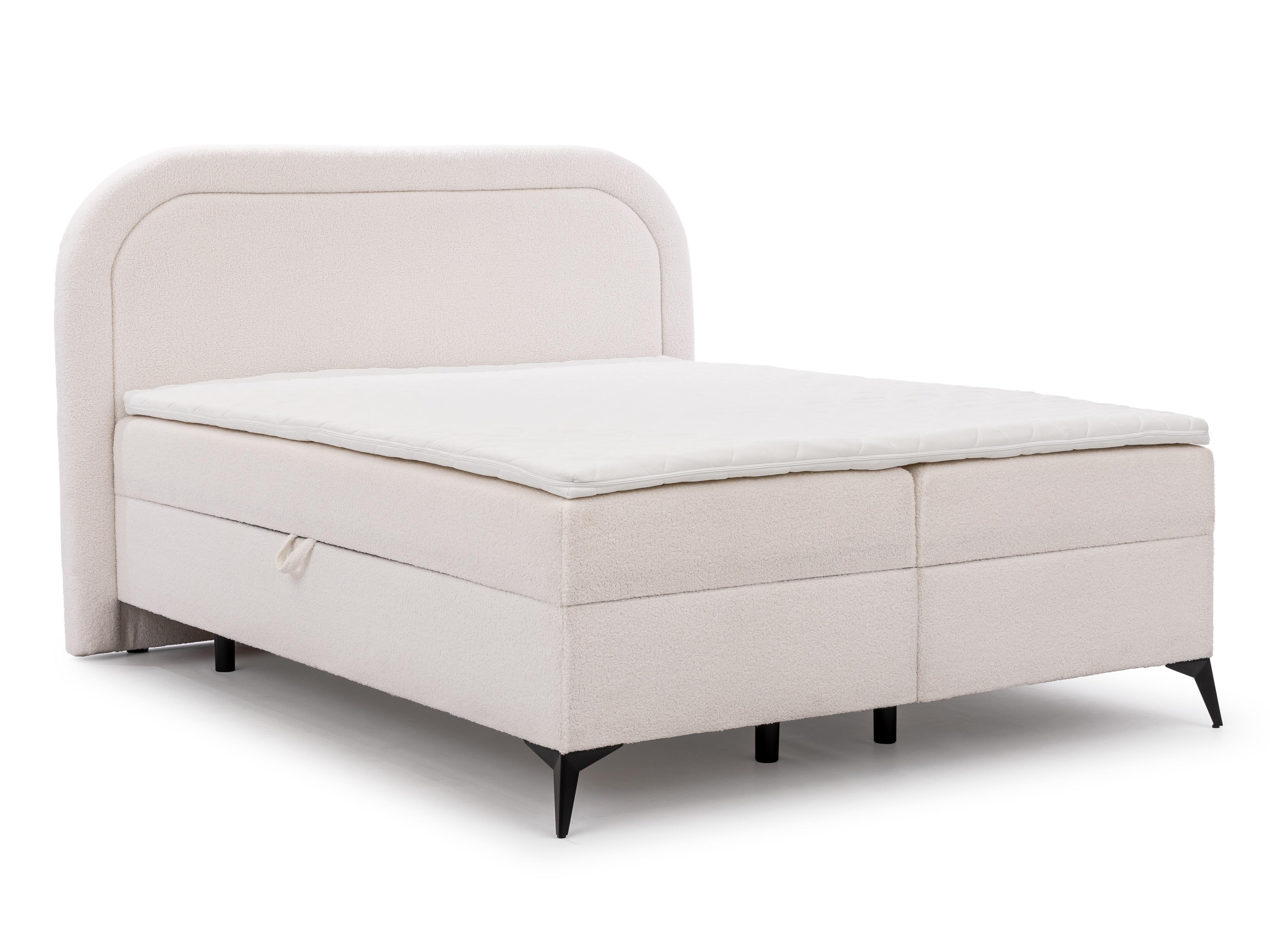 BOXBETT Sonna 180/200 cm Weiß Bouclé-Stoff mit abgerundetem Kopfteil und mit schwarzen Metallfüßen - Schwarz/Weiß, Holz/Textil (180/200cm) - S-Style Möbel