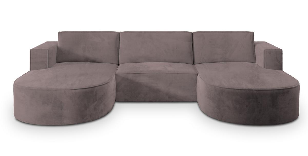 WOHNLANDSCHAFT VEZZO M Lila Velours-Stoff mit Schlaffunktion - Lila, Holz (347/85/174cm) - MASSENO