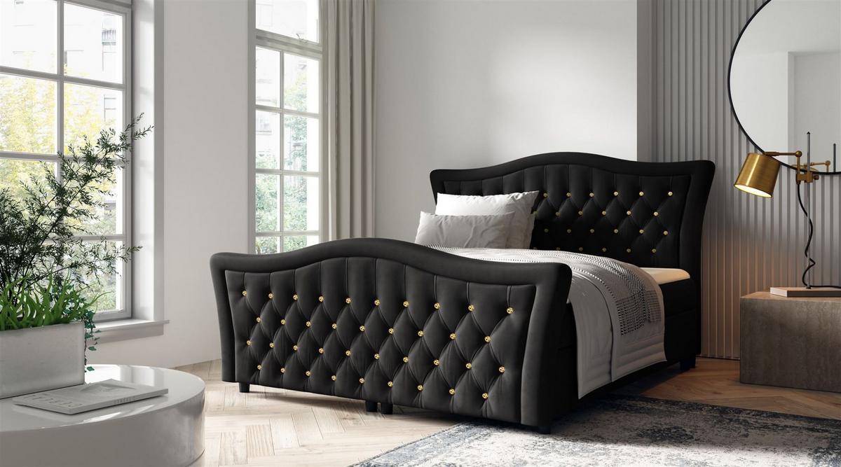 BOXBETT Turhan In Elisa Velvet - Schwarz, Holzwerkstoff/Textil (160/200cm) - Fun Möbel