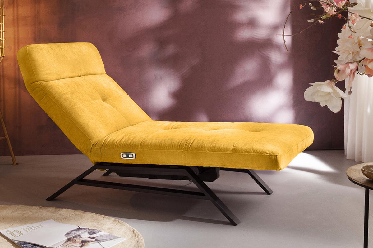 LIEGE MIT MOTORISCHER RELAXFUNKTION AMERIVA Gelb Velvet Relaxfunktion - Currygelb/Schwarz, Textil (80/110/158cm) - KAWOLA