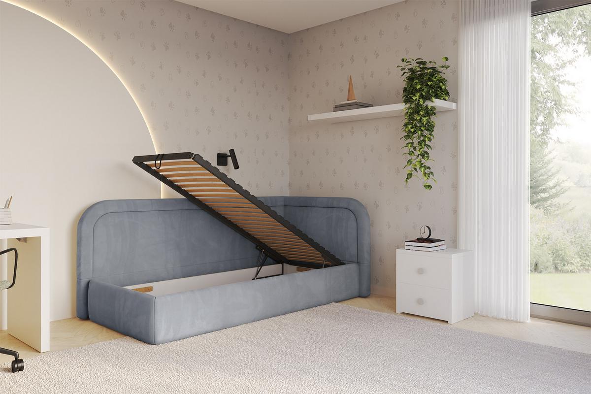 EINZELLBETT Jugendbett mit Bettkasten und Matratze H3/H4, Links - JOVY 100x200 Grau - Grau, Holzwerkstoff/Textil (100/200cm) - ALTDECOR