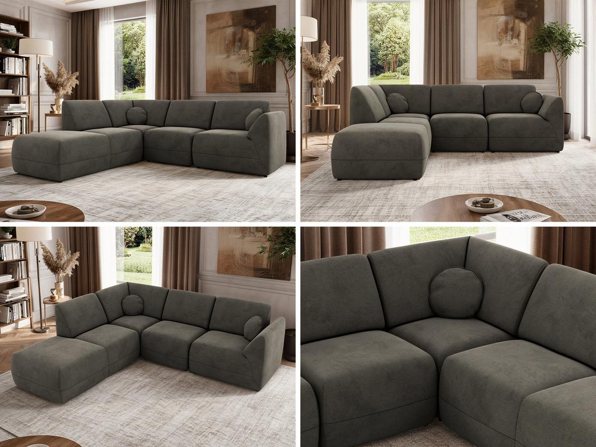 ECKSOFA NOARA 5M L Dunkelgrau Velvet - Links - Dunkelgrau/Schwarz, Kunststoff/Textil (244/267cm) - MKS