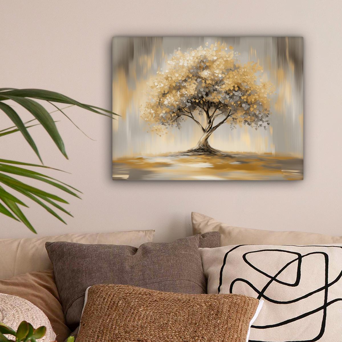 LEINWANDBILD Gemälde - Baum - Abstrakt - Blätter Wandbild 40x30 cm - Beige, Textil (40/30cm) - MuchoWow