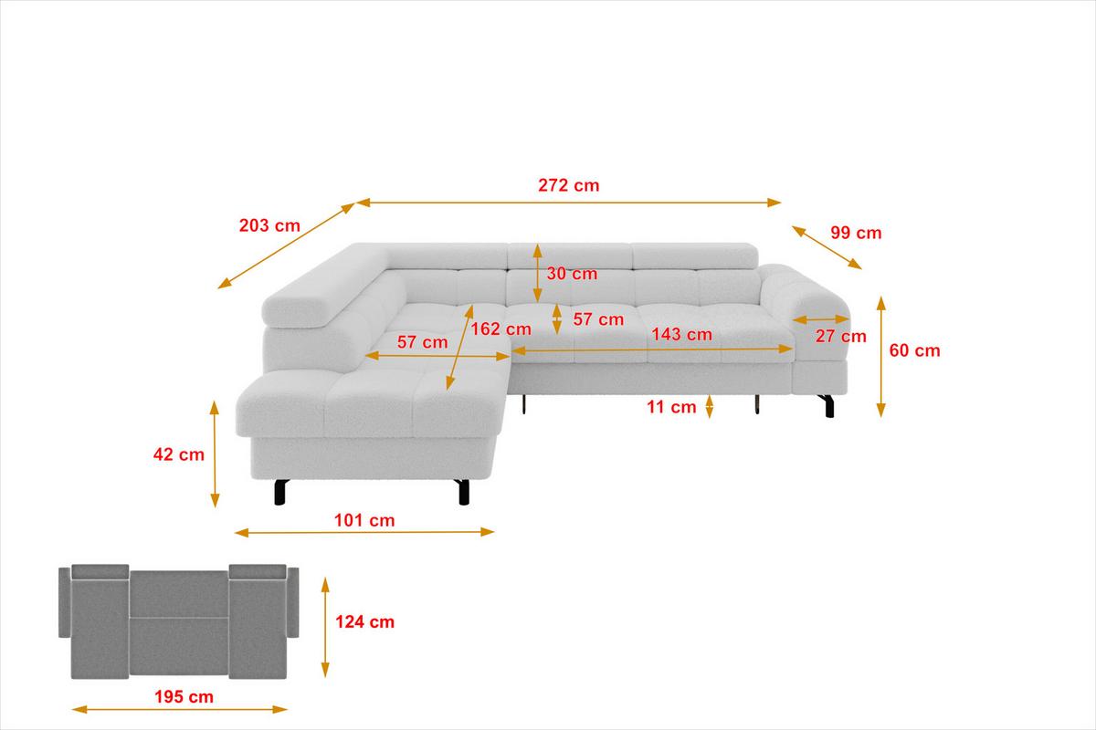 ECKSOFA mit Schlaffunktion Ottomane Links LUMA-L 272x203x70 Weiß Bouclé - Schwarz/Weiß, Holzwerkstoff/Kunststoff (272/203cm) - ALTDECOR