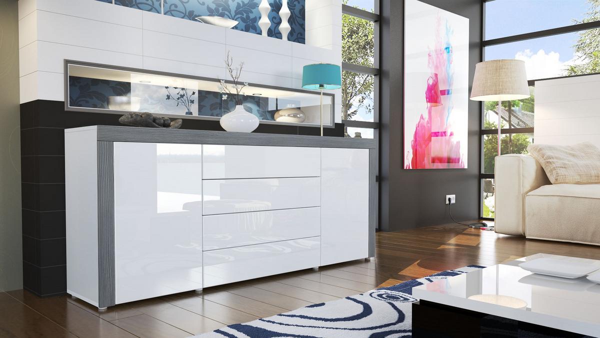 SIDEBOARD La Paz Weiß Hochglanz / Avola-Anthrazit - Weiß Hochglanz/Grau, Holzwerkstoff (167/72/35cm) - Vladon