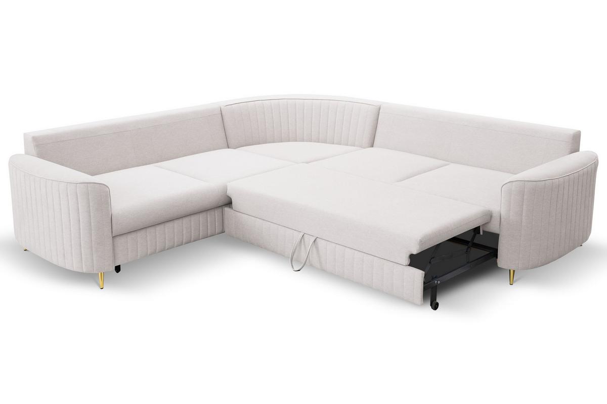 ECKSOFA VELA R-S Beige Velours-Stoff mit Schlaffunktion - Beige, Holz (251/251cm) - MASSENO