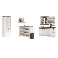 KÜCHEN-SET weiß Pinie, anthrazit Landhaus 6-teilig, Küchenschrank Set mit Theke - Anthrazit/Schwarz, Glas/Holzwerkstoff (161/201/64cm) - Furn.Design