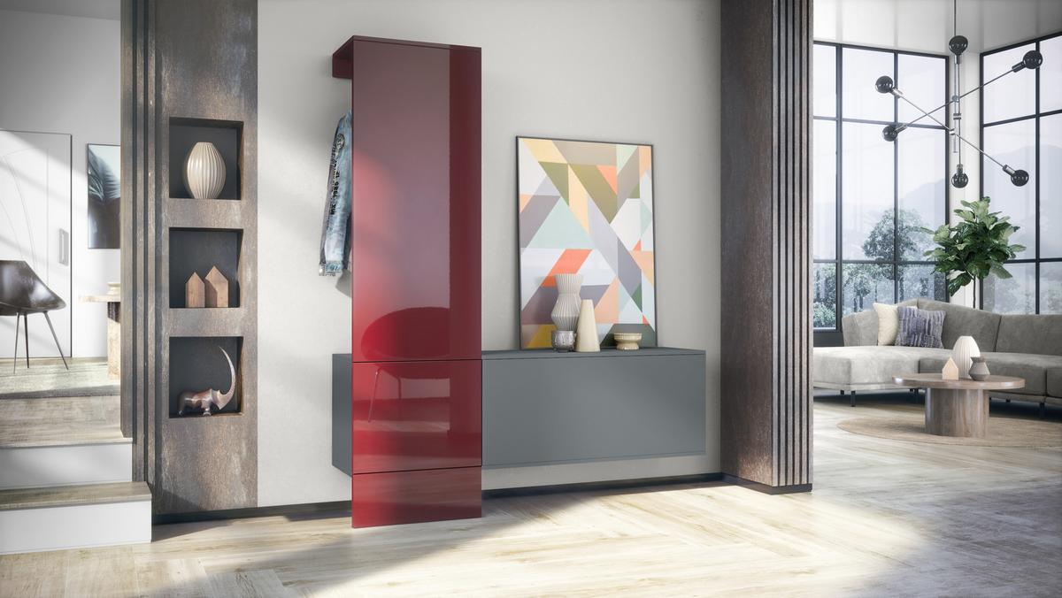 GARDEROBE Carlton Paneel in Bordeaux Hochglanz - Bordeaux, Holzwerkstoff (156.5/193/35cm) - Vladon