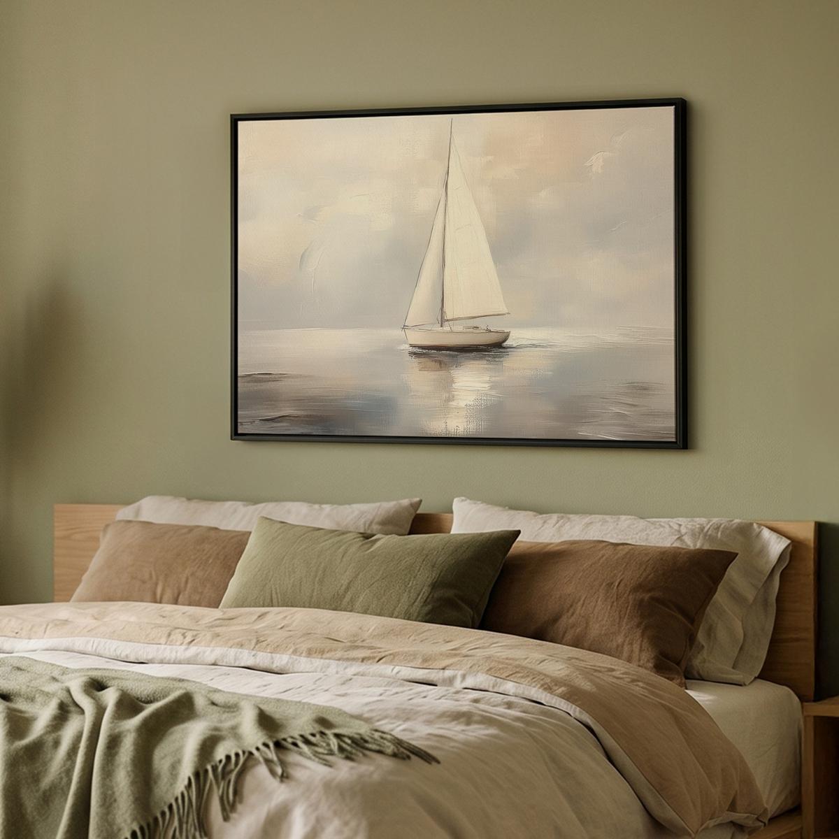 LEINWAND Bilder mit Rahmen - Segelschiff - Meer - Bewölkt - 100x70 - Creme, Textil (100/70cm) - MuchoWow
