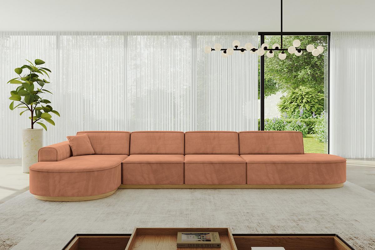 ECKSOFA Ottomane Links MARI-L3-v2 - 413x171x83 cm Orange Velours - Orange, Holzwerkstoff/Textil (413/171cm) - ALTDECOR