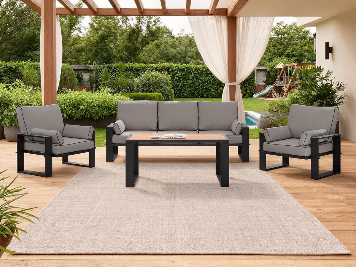 GARTENMÖBEL-SET ELBA: 1x Tisch, 1x Sofa, 2x Sessel - Grau - Grau, Textil - MKS