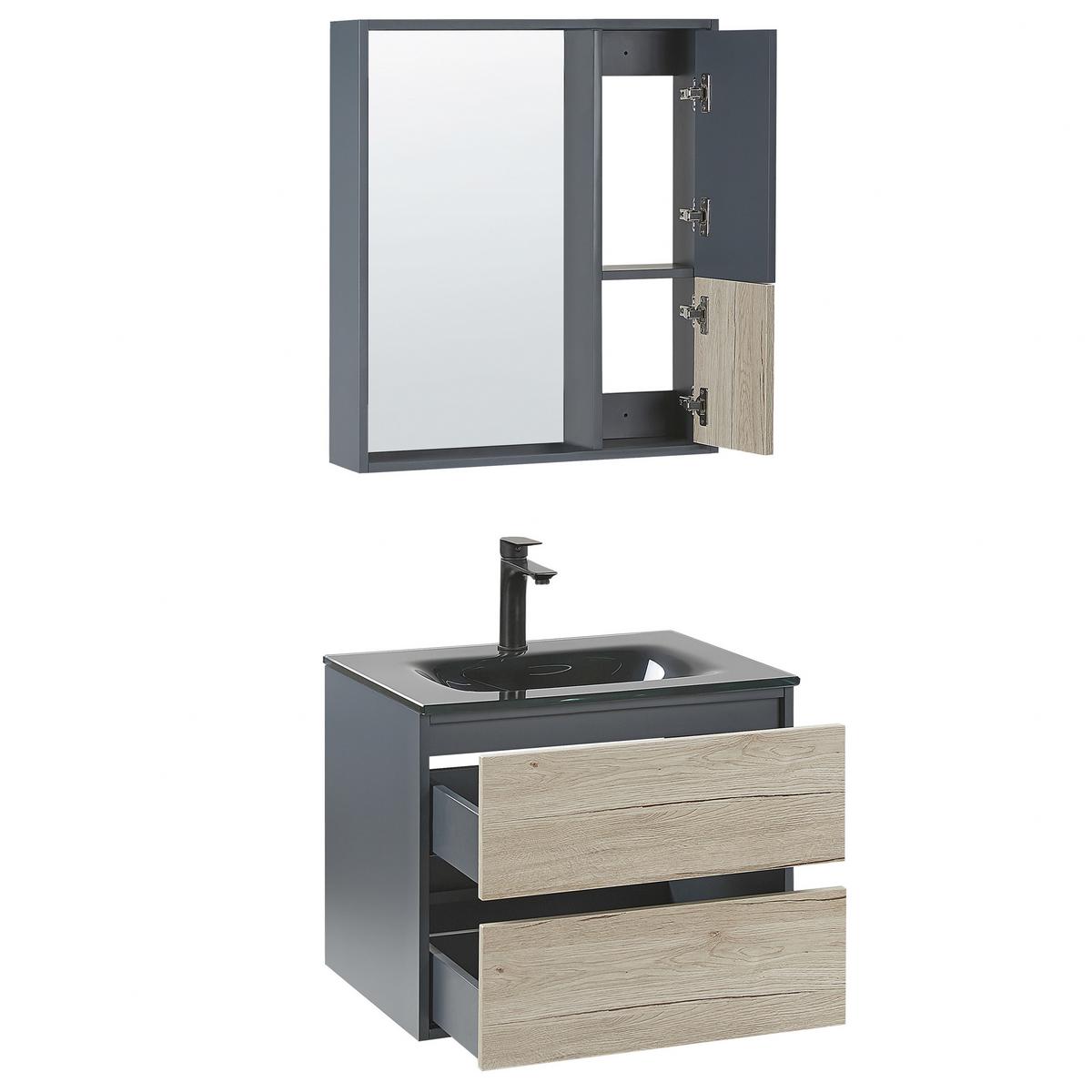 BADMÖBEL Set grau/heller Holzfarbton 60 cm Teruel - Hellbraun/Grau, Holzwerkstoff (60/70/48cm) - Beliani