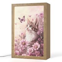 NACHTTISCHLAMPE Kätzchen - Blumen - Schmetterlinge - Lila 20x30 cm - Altrosa, Holzwerkstoff (8/20/30cm) - OnlyWow