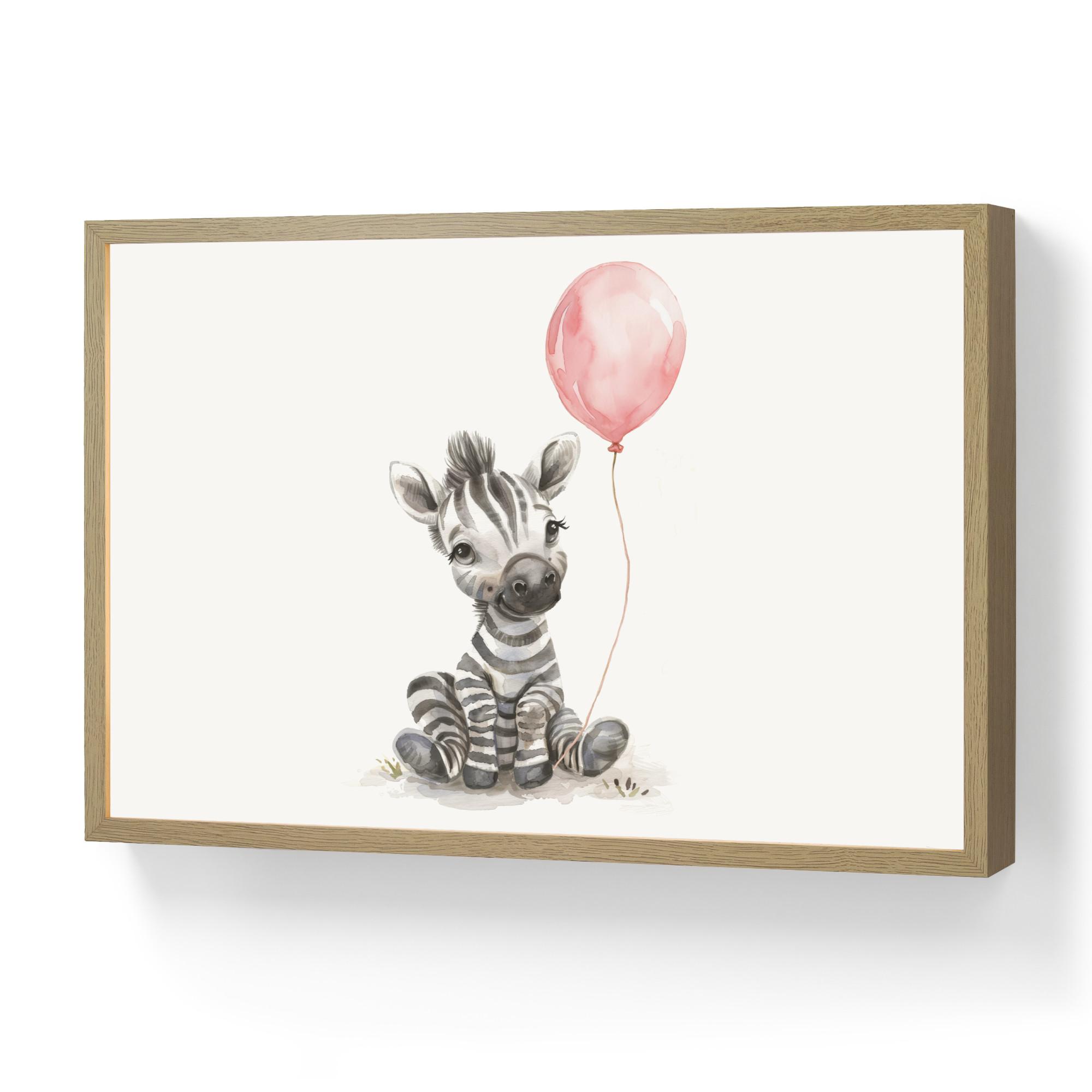 WANDLEUCHTE MIT AKKU Zebra - Baby - Tiere - Rosa Luftballon 60x40 cm - Weiß, Holzwerkstoff (60/40/8cm) - OnlyWow