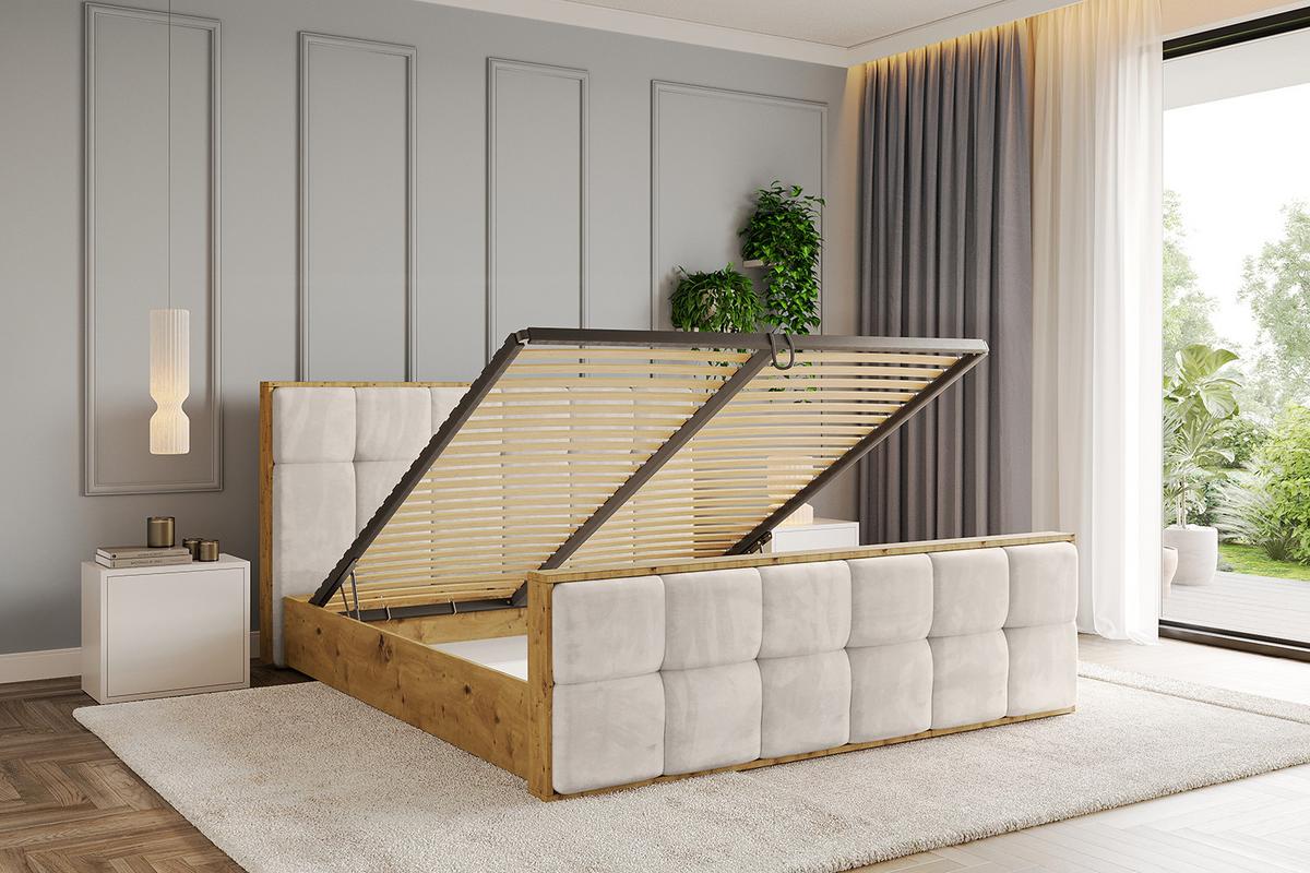 POLSTERBETT mit Bettkasten, Fußteil und Lattenrost, Boxbett ohne Matratze - ENZO7-Z 120x200 - Ecru, Holzwerkstoff/Textil (120/200cm) - ALTDECOR