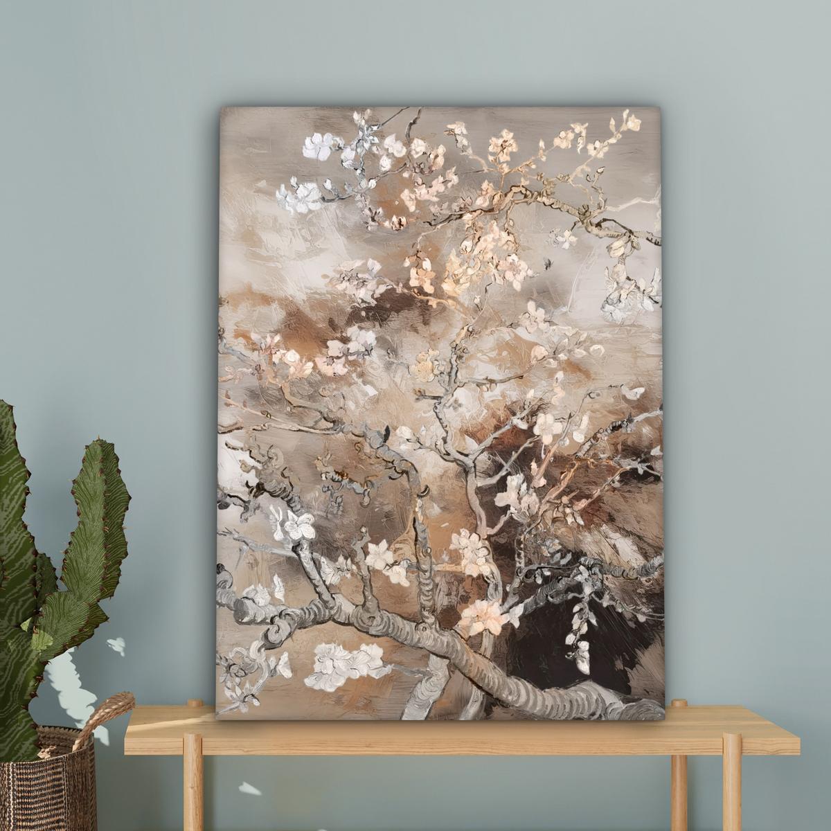 LEINWANDBILD Mandelblüte - Kunst - Van Gogh - Beige - Abstrakt Wandbild Wohnzimmer 60x80 cm - Braun, Textil (60/80cm) - MuchoWow