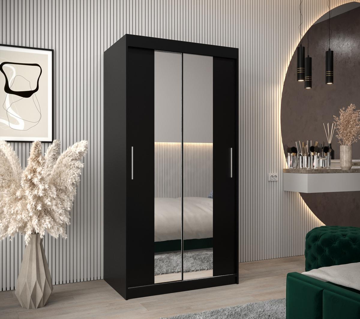 SCHIEBETÜRENSCHRANK mit Spiegel TOKYO 1 200/100/62 2-türig - Silberfarben/Schwarz, Holz/Kunststoff (100/200/62cm) - MÖBEL KRYSPOL