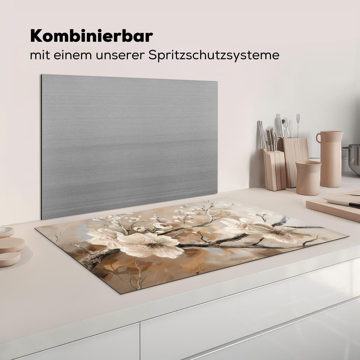 HERDABDECKPLATTE Blumen - Abstrakt - Gemalt - Beige Ceranfeldabdeckung 85x52 cm - Kaschmir, Kunststoff (85/52/0.2cm) - MuchoWow