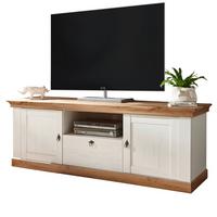 TV-LOWBOARD weiß Pinie, Eiche Wotan 183 cm, Landhaus Fernsehtisch mit Komforthöhe - Silberfarben/Eiche Wotan, Holzwerkstoff/Metall (182/64/52cm) - Furn.Design