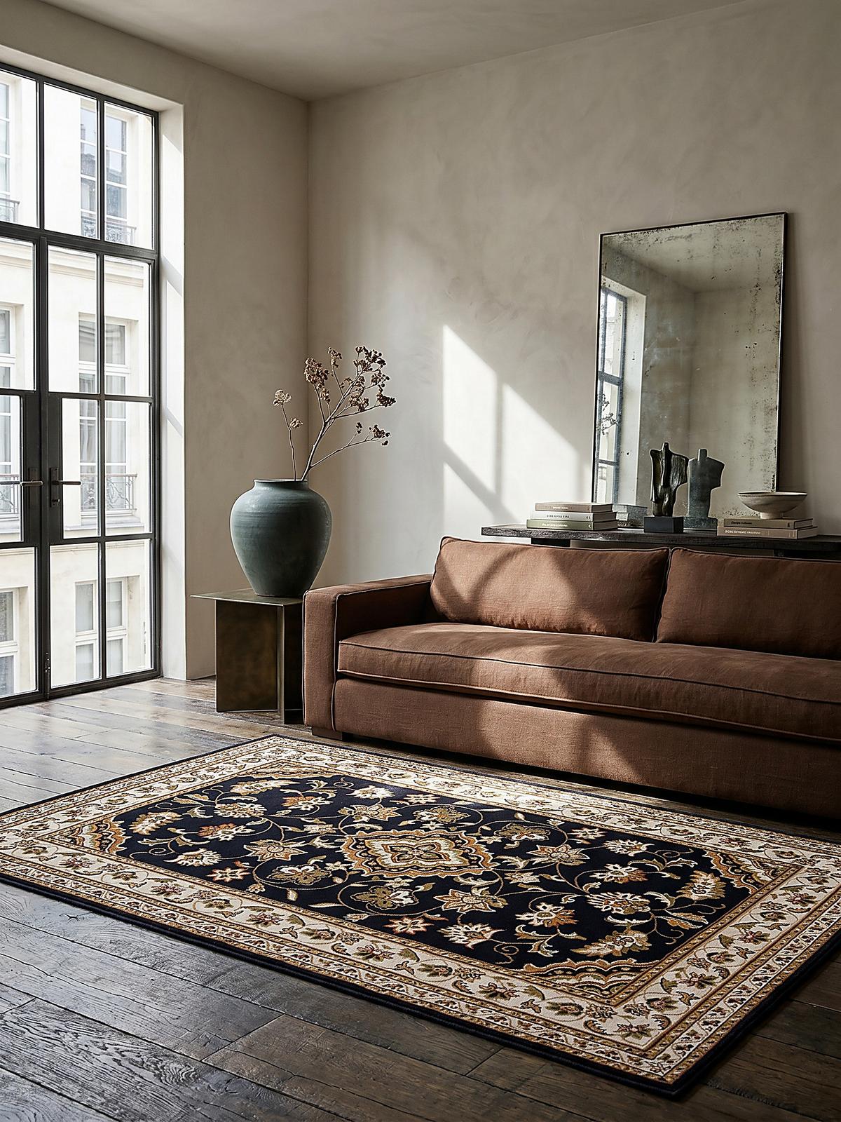 TEPPICH GLAZERT, klassisch-floral, Dunkelblau, 200 x 290 cm - Blau, Textil (290/200cm) - KADIMA DESIGN