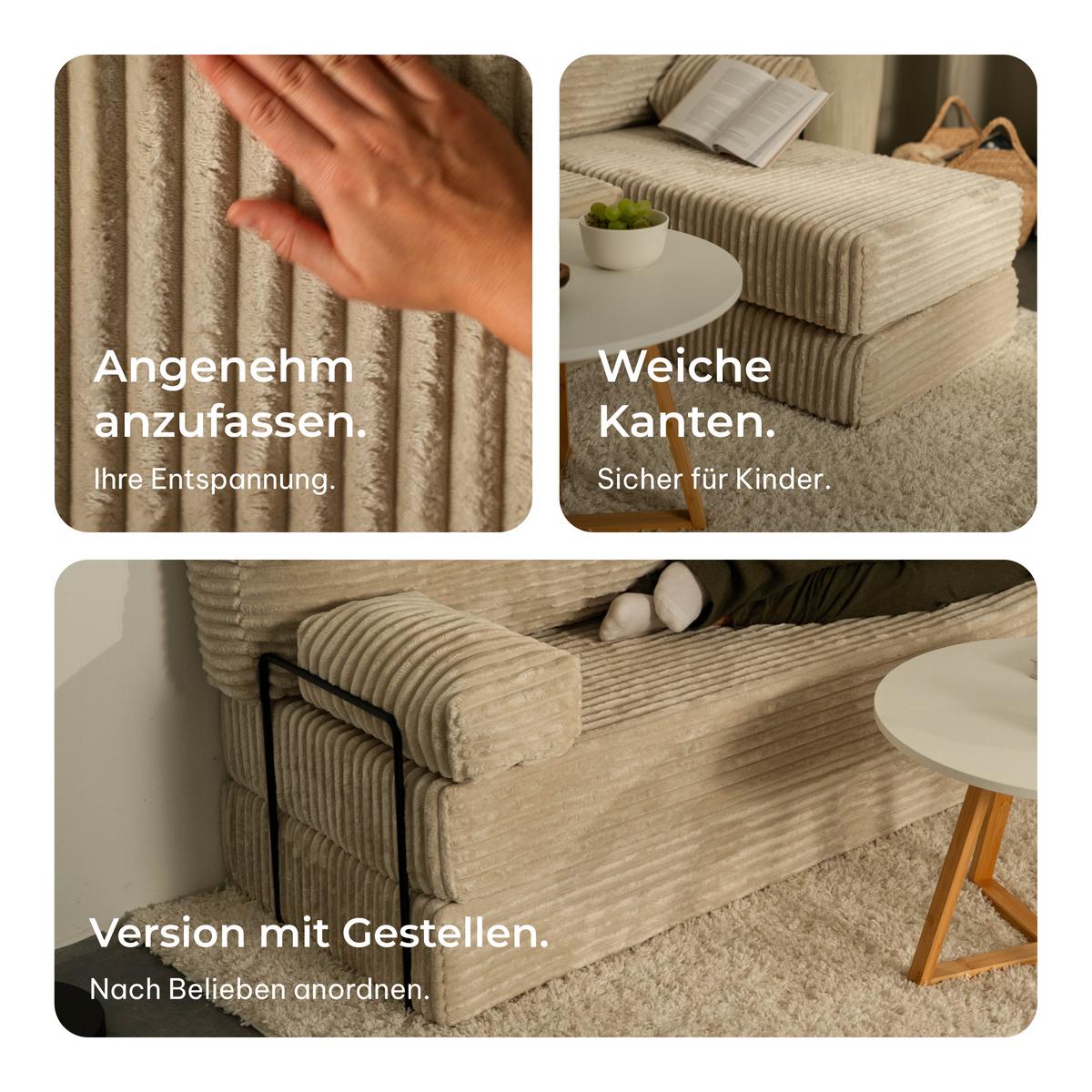 ECKSOFA NOTIA modulares Boneless Sofa mit Schlaffunktion Hellgrau Kordstoff - Hellgrau, Textil (200/120cm) - MASSENO