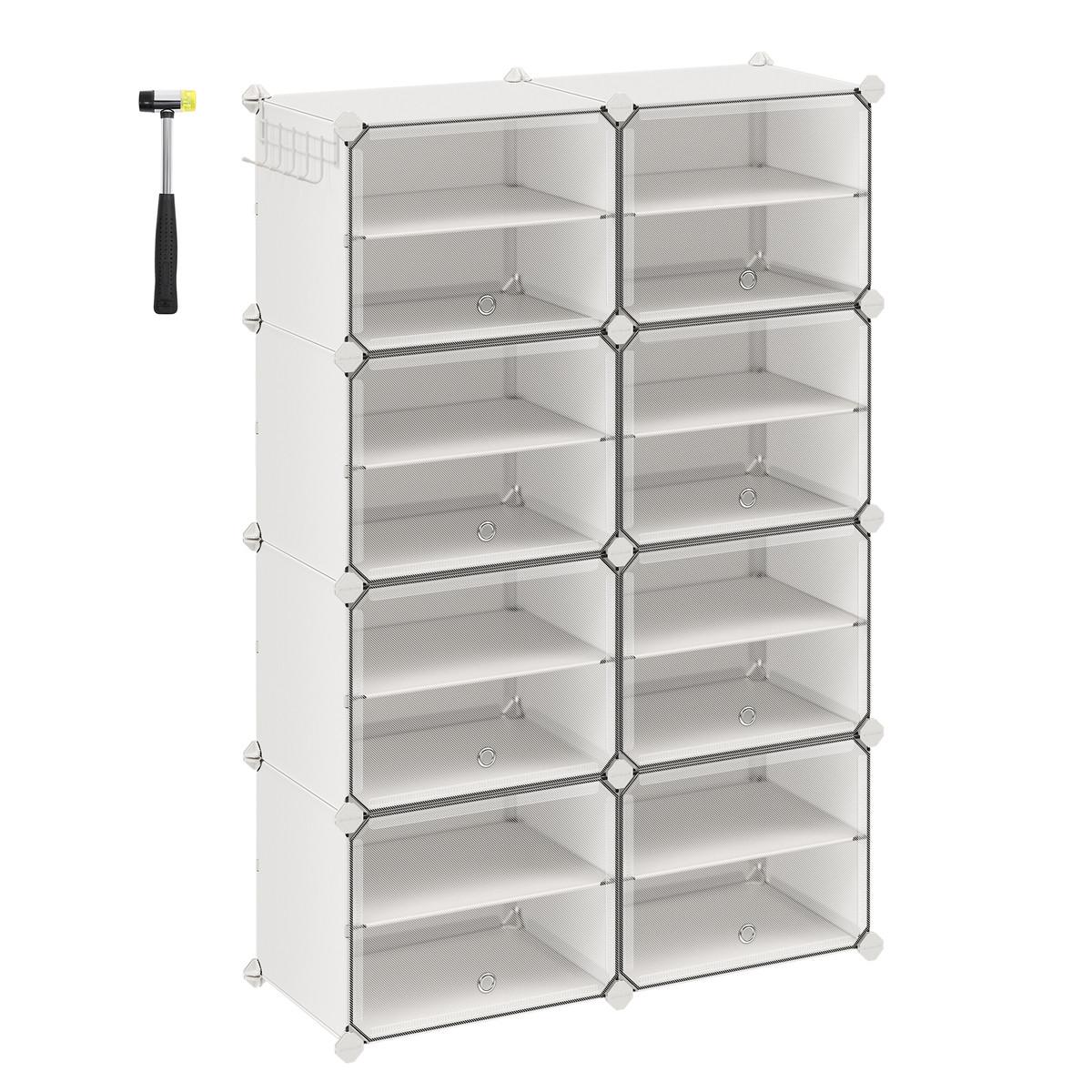 SCHUHSCHRANK 8 Klappen Weiß – B122 cm - Weiß, Metall (33/122/44cm) - Calicosy