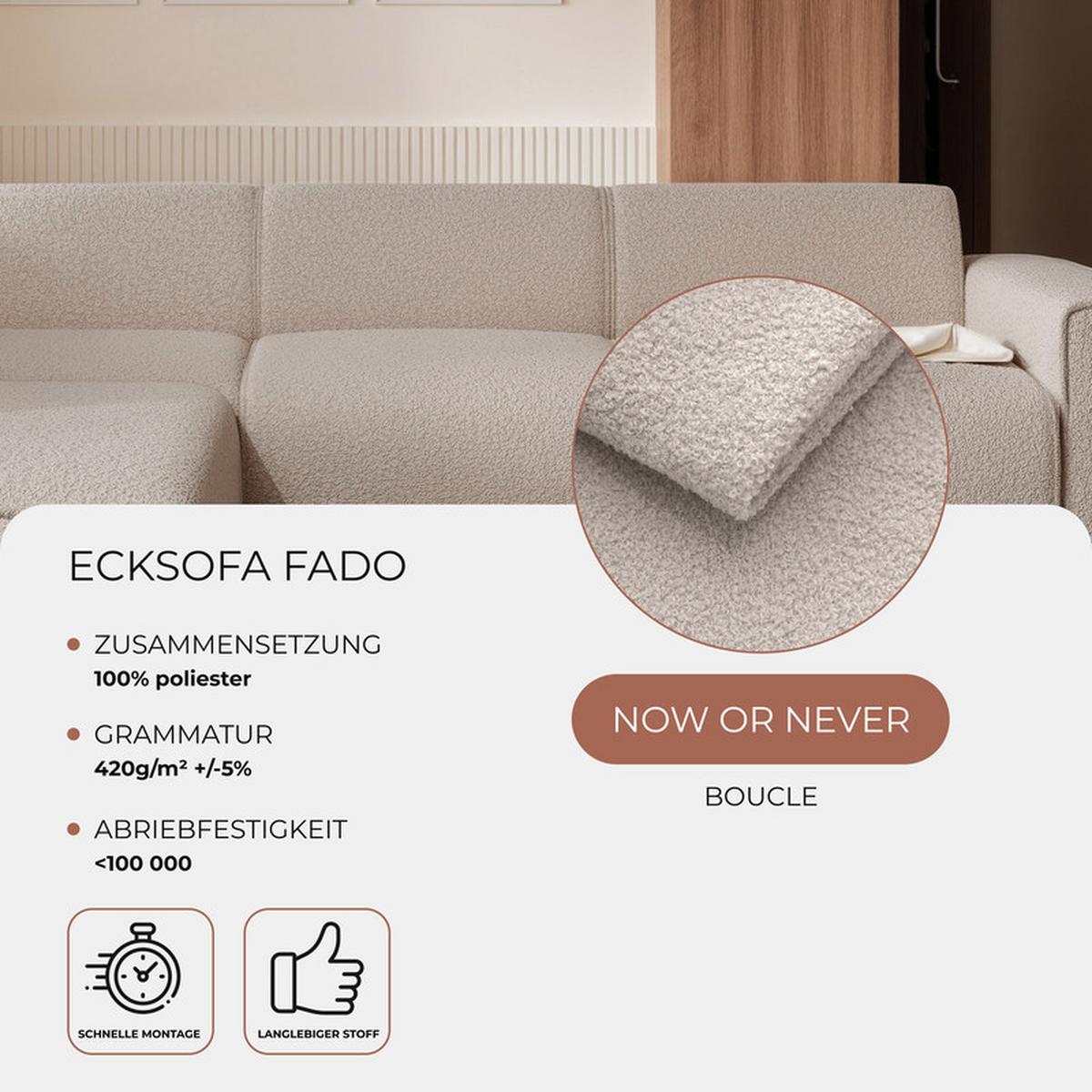 ECKSOFA ZAVO Links Feiner Mischstoff in Beige - Beige, Kunststoff/Textil (310/218cm) - Idohome