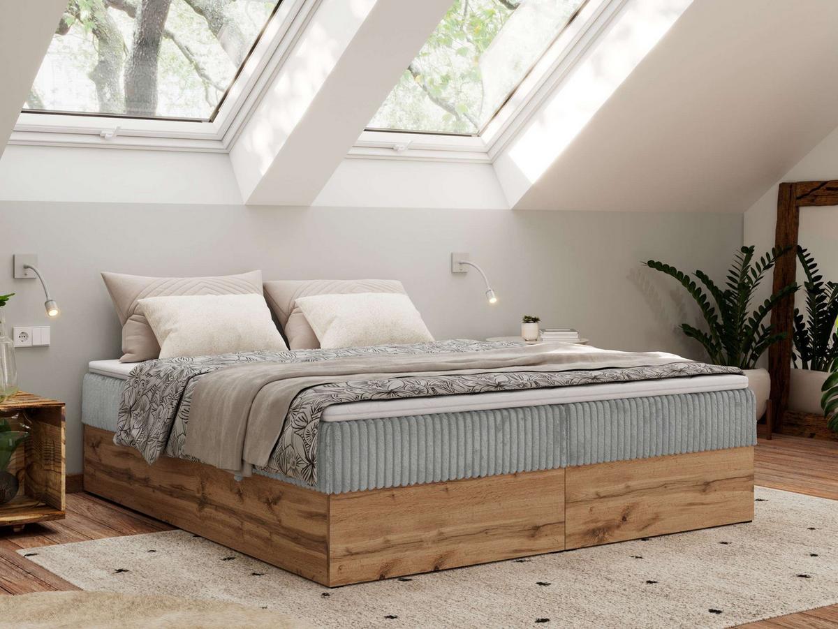 BOXBETT WOOD ZERO 200/200 - Hellgrau Cord - H4 - Topper T25 - Hellgrau, Textil (200/200cm) - MKS