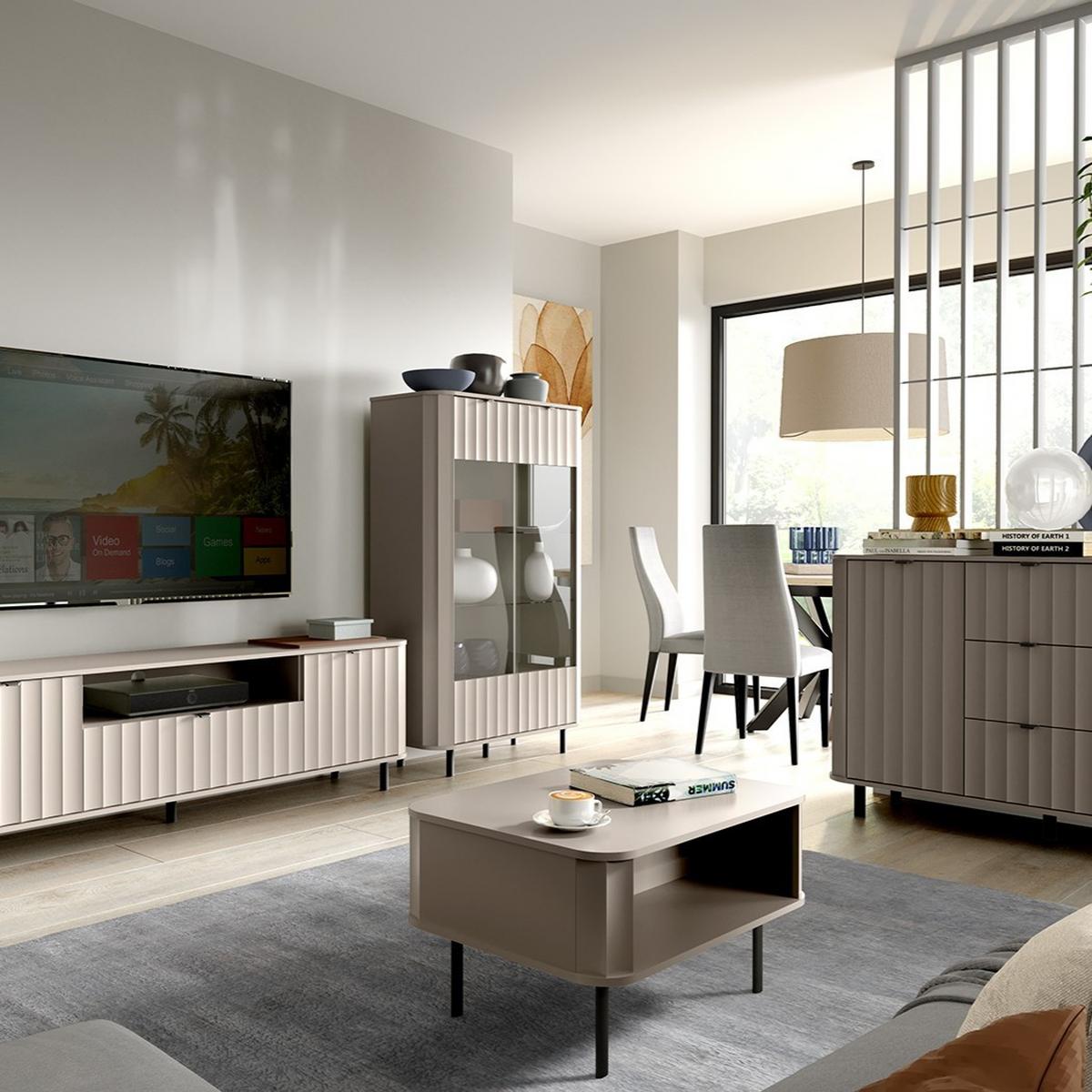 VITRINE MODERNO 200 / 98,3 cm in Beige - Beige, Holzwerkstoff (98.3/200/40.5cm) - MASSENO