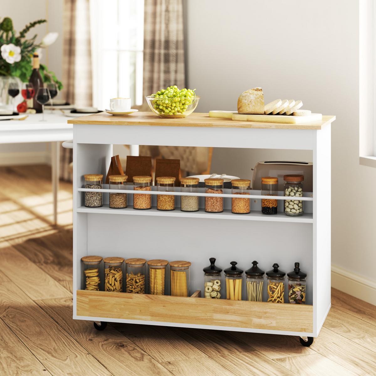 KÜCHENWAGEN Servierwagen mit Arbeitsplatte, Schubladen, Küchenschrank, Eiche - Eichefarben, Holz (50/85/107cm) - HOMCOM