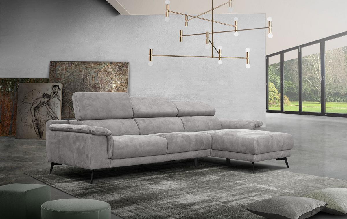 ECKSOFA FIERO 4-Sitzer, hellgrau - Hellgrau/Schwarz, Holzwerkstoff/Textil (288/170cm) - Wozimo
