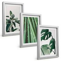 BILDER SET 3er Set - 20x30 cm Silberner Rahmen - Bambusstängel und Monstera-Blätter - Silberfarben, Kunststoff (20/30cm) - TULUP