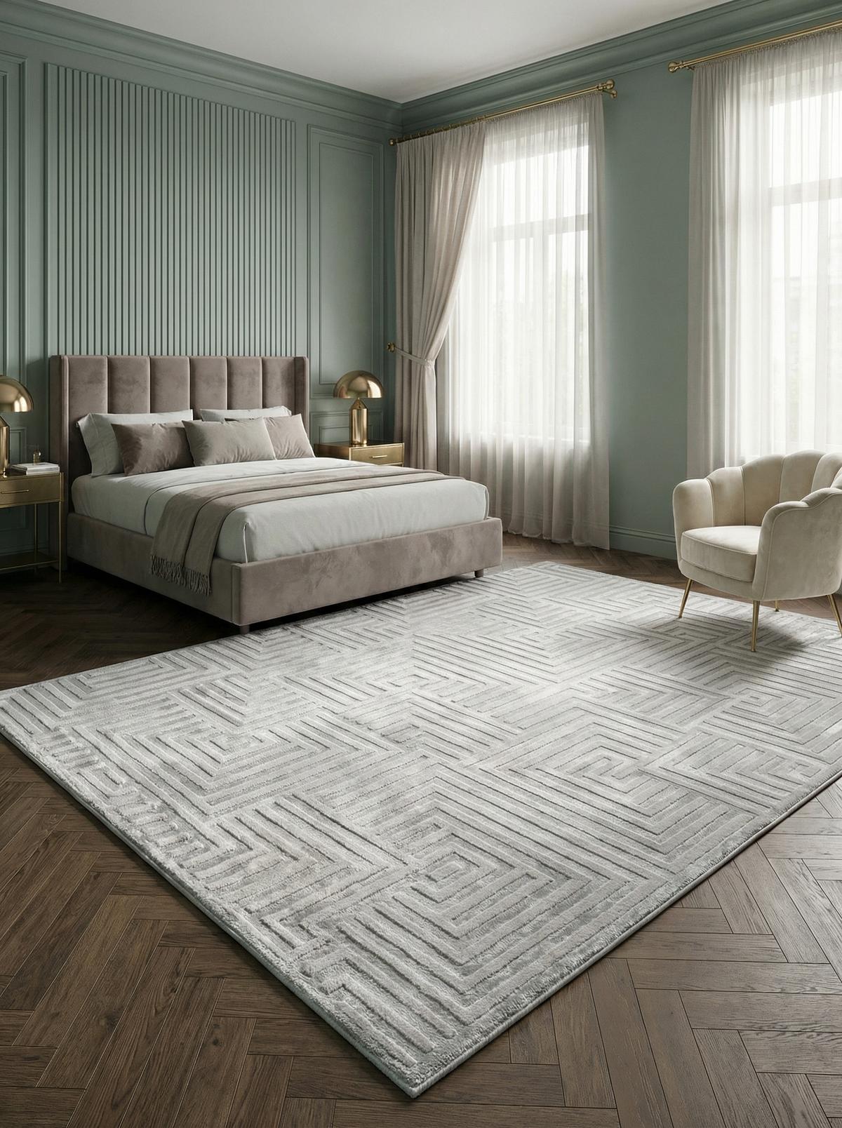 TEPPICH Kurzflor ILLER in Silber, mit 3D-Design, aus Jute, Florhöhe 12 mm, 140 x 200 cm - Silberfarben, Textil (140/200cm) - KADIMA DESIGN
