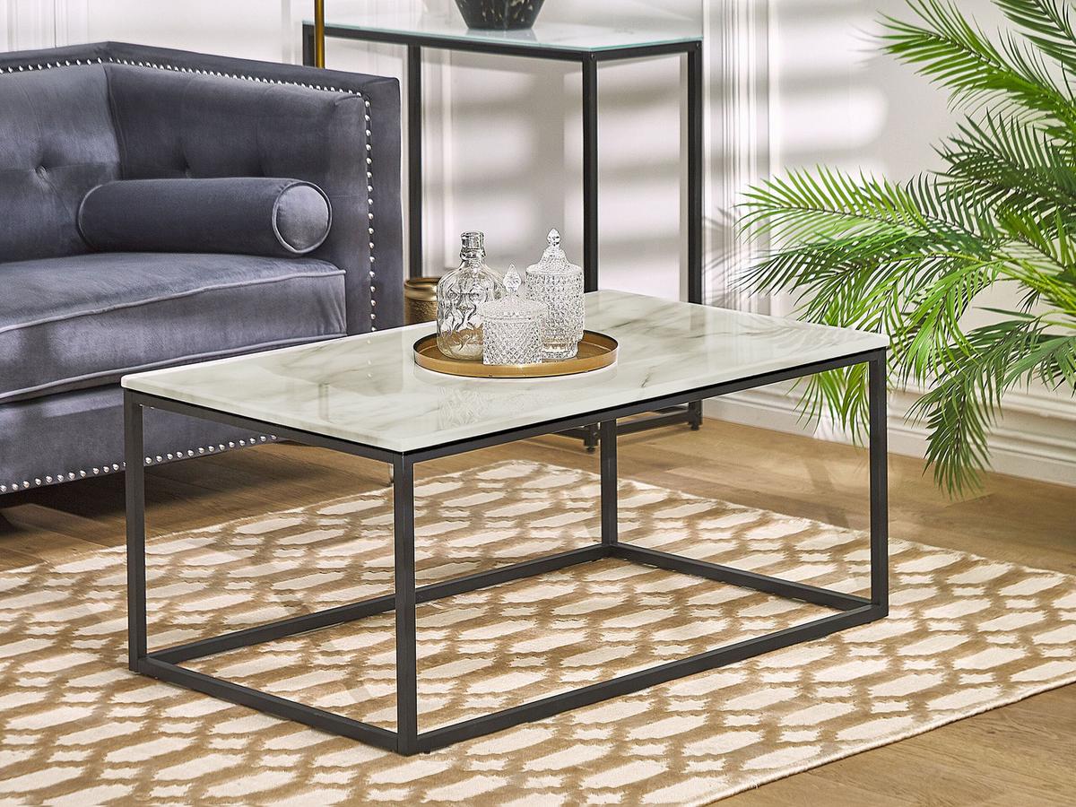 COUCHTISCH Marmor Optik beige/schwarz rechteckig 60/100 cm Delano - Beige/Schwarz, Holzwerkstoff (60/100/45cm) - Beliani