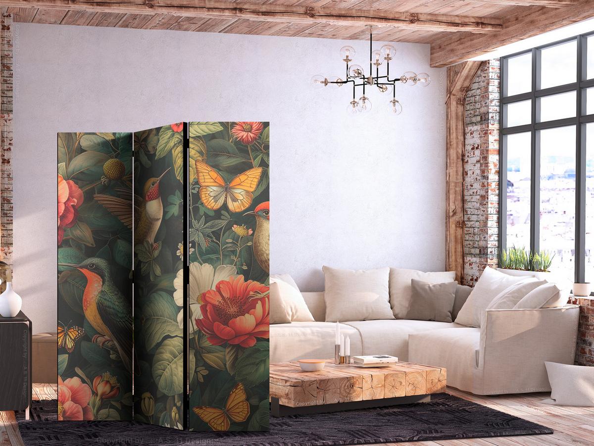 PARAVENT Akustik 3-tlg 135x172 cm V gel und Blumen - Multicolor, Holz/Textil (135/172/3cm) - Muralo