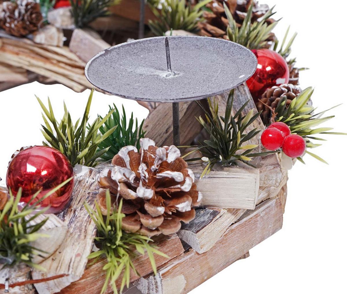 ADVENTSKRANZ HOLZ OHNE KERZEN Grau, Multicolor - Multicolor/Grau, Holz (12cm) - MCW