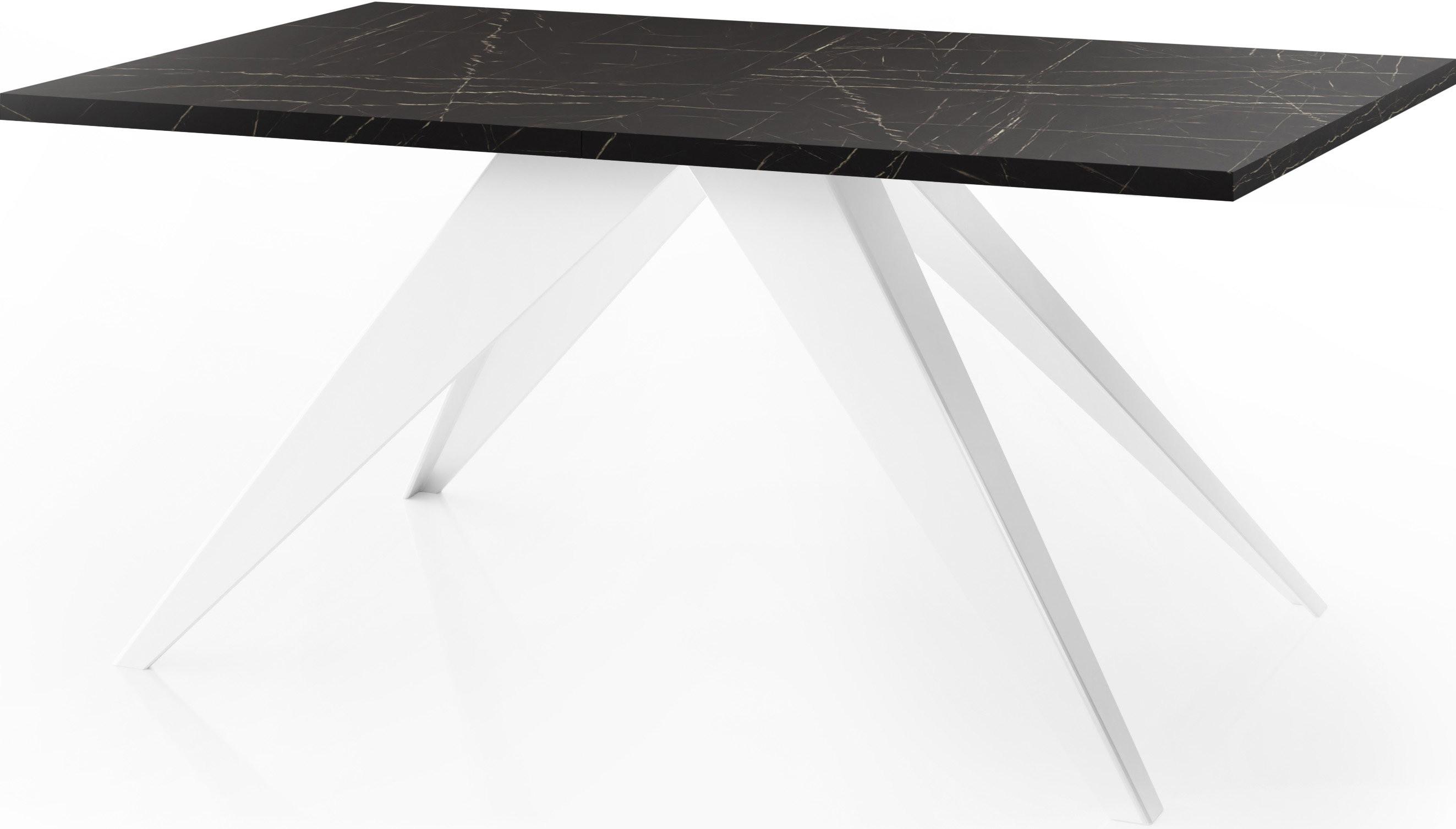 ESSTISCH Vance Weiß rechteckig ausziehbar, Marmor Schwarz 160-260/90/76 cm - Anthrazit/Weiß, Holzwerkstoff/Metall (90/260/76cm) - WFL GROUP