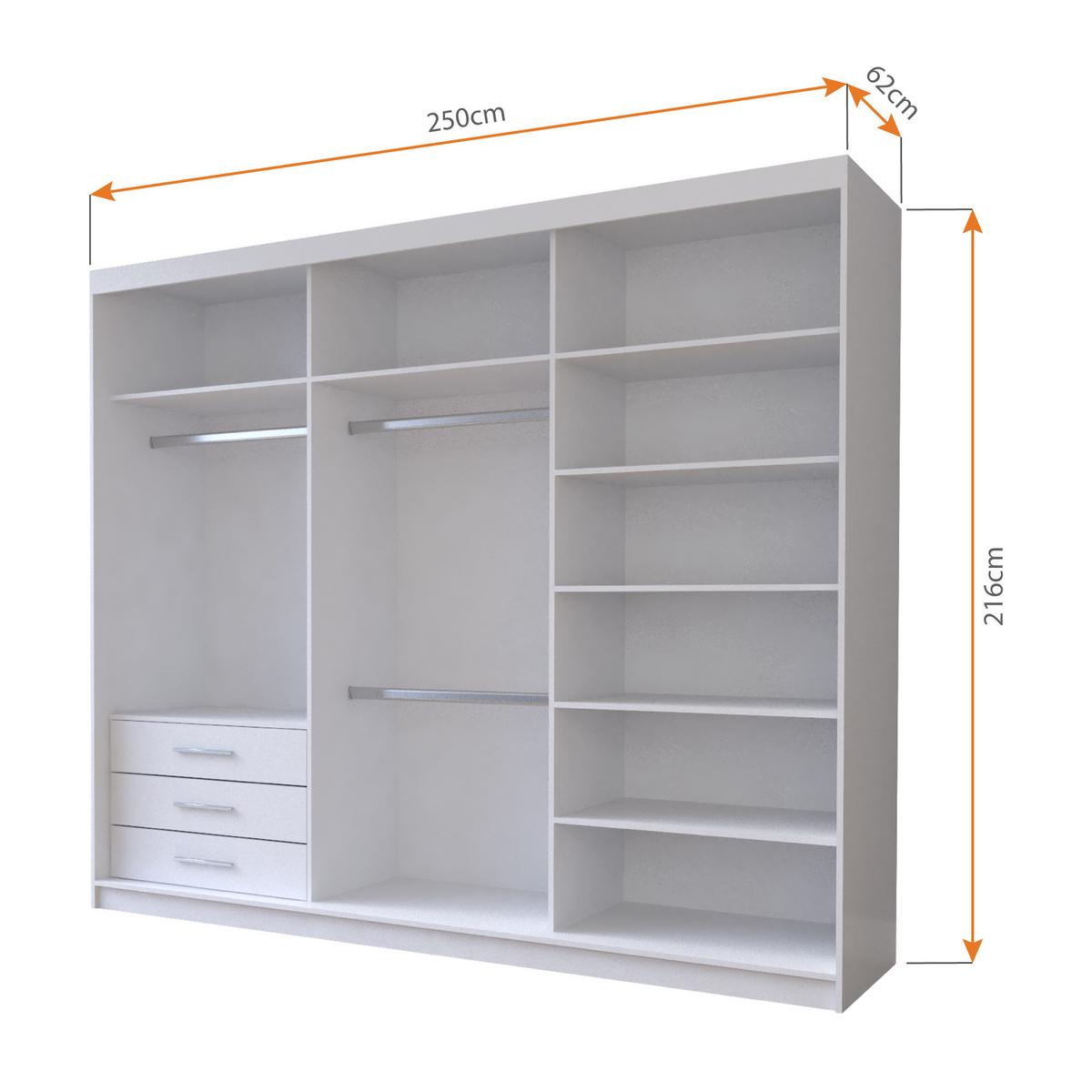 KLEIDERSCHRANK Milan 250 cm, 250/215/64, 3-türig, grau - Grau, Holzwerkstoff (250/215/64cm) - imoebel24