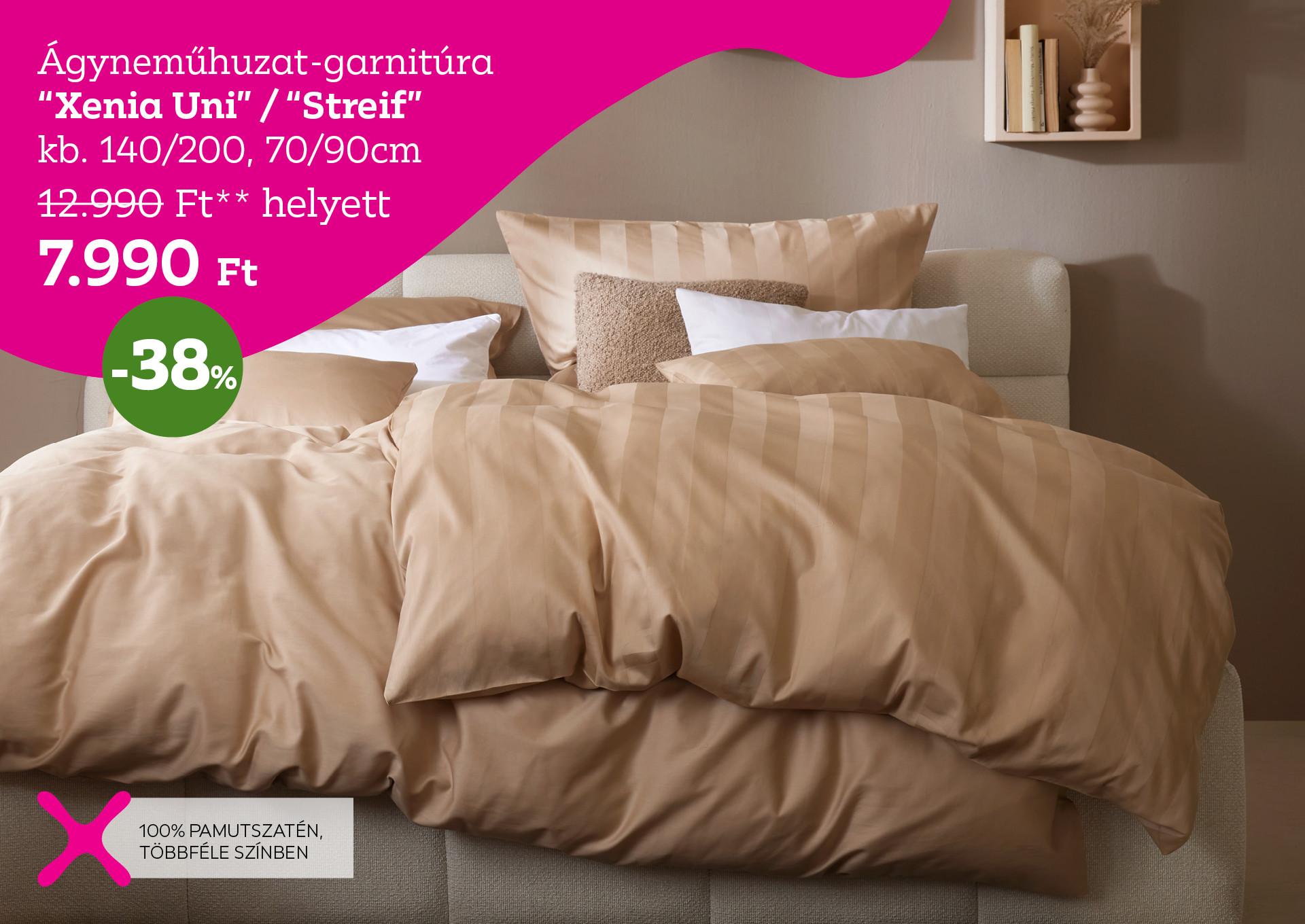 Ágyneműhuzat-garnitúra XENIA UNI/STREIF 12990 Forint helyett 7990 Forint, kedvezmény mértéke 38%
