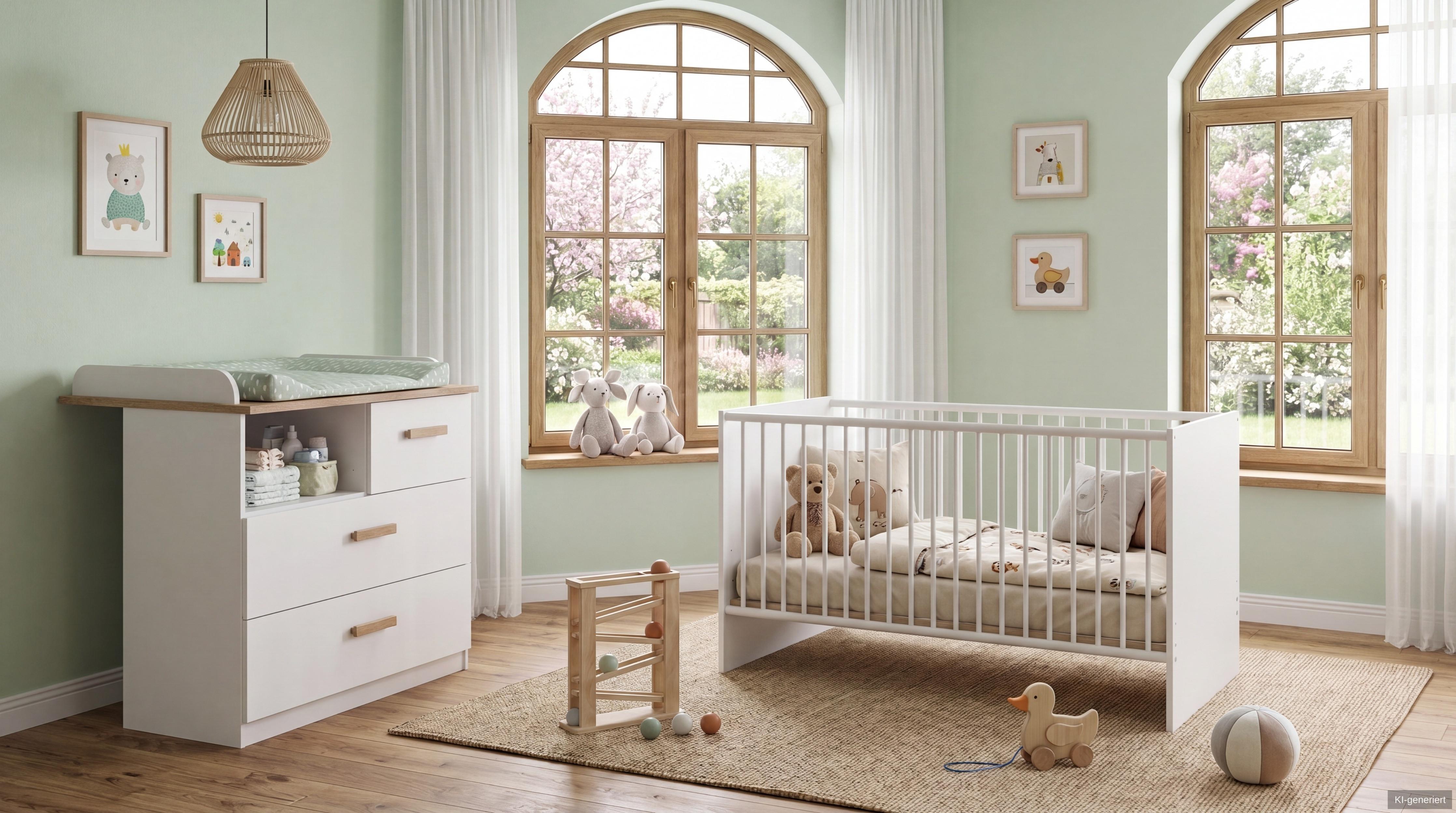 BABYZIMMER-SET 2-tlg.: Babybett & Wickelkommode, Weiß mit Eiche Dekor / 22811 - Eichefarben/Weiß, Holzwerkstoff (76/82/143cm) - luma-home