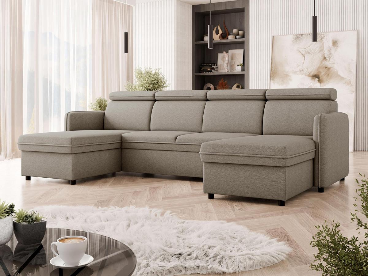WOHNLANDSCHAFT Barcelo U - Beige/Schwarz, Holz/Textil (284/84/166cm) - MIRJAN24