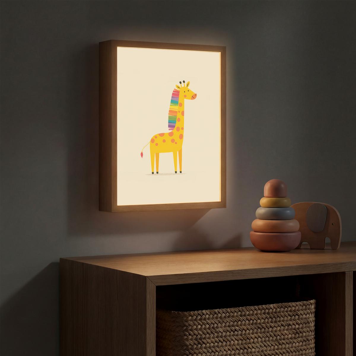 WANDLEUCHTE MIT AKKU Giraffe - Regenbogenmähne - Beige 30x40 cm - Beige, Holzwerkstoff (30/40/8cm) - OnlyWow