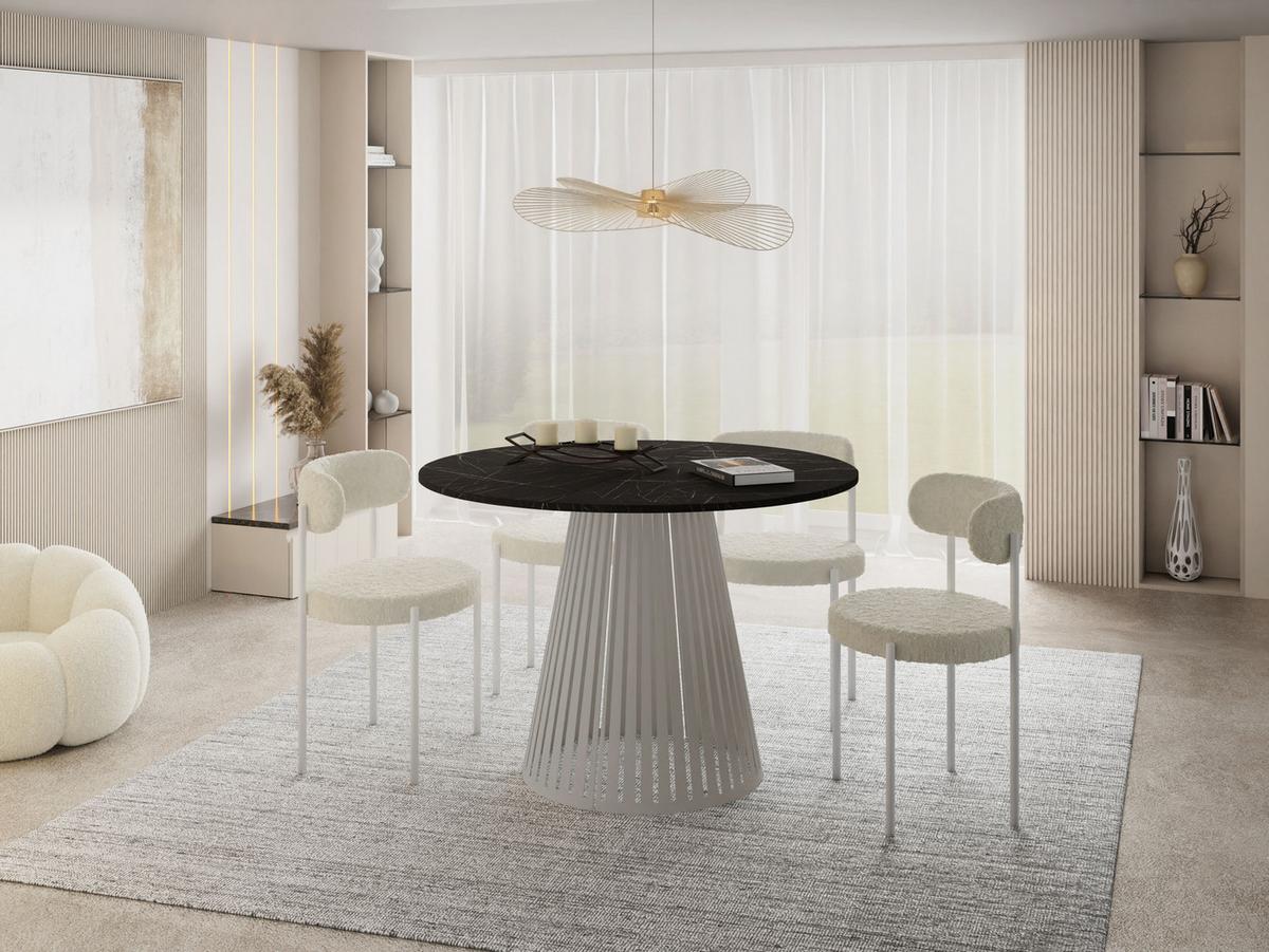ESSTISCH Naro rund ausziehbar mit Lamellen-Metallgestell in Grau-Beige, Marmor Schwarz 100-180/100/76 cm - Kaschmir/Anthrazit, Holzwerkstoff/Metall (100/176/76cm) - WFL GROUP