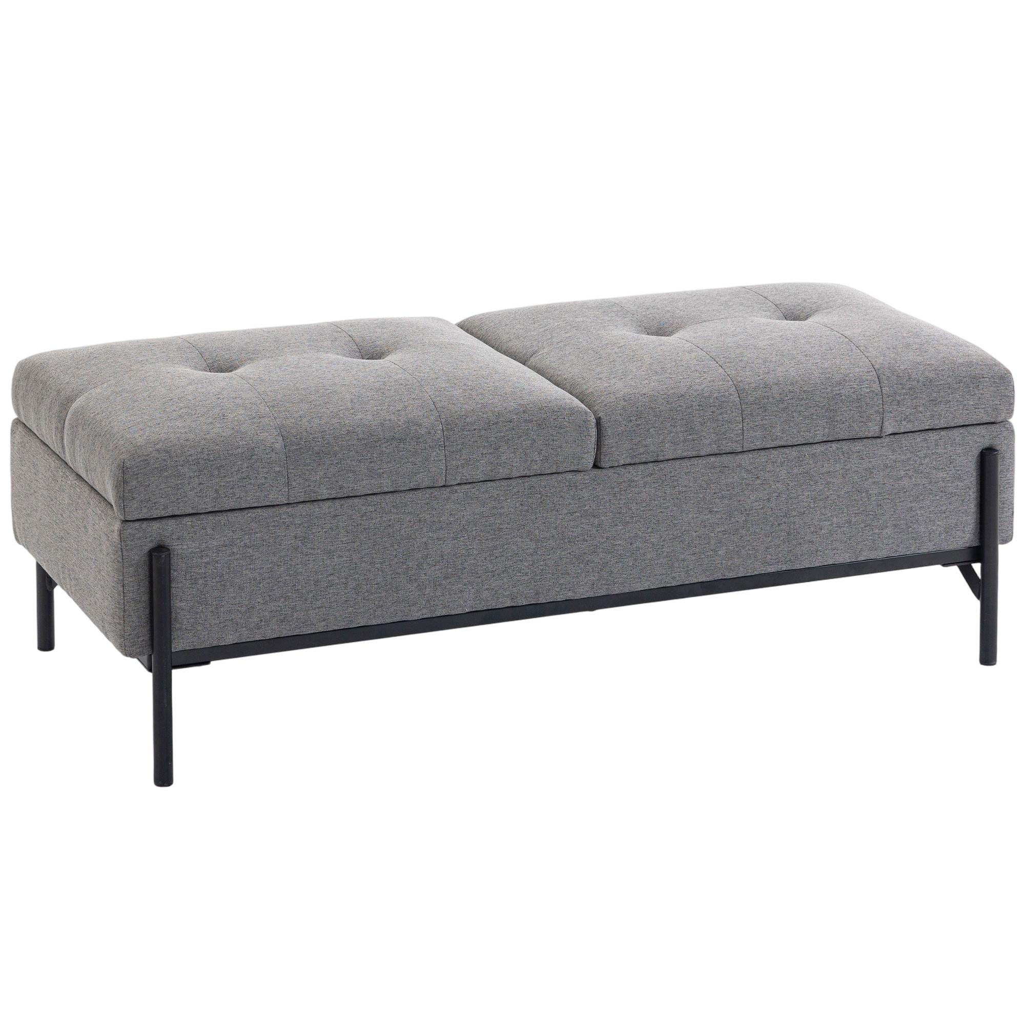 SITZTRUHE Leinenstoff-Grau-Metall - Schwarz/Grau, Textil/Metall (50/44/117cm) - HOMCOM