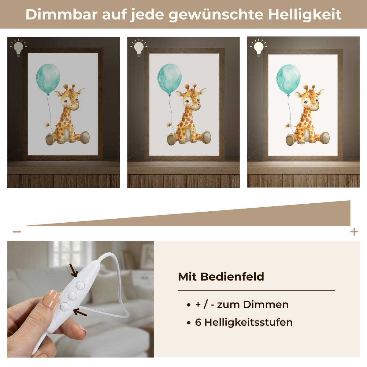 WANDLEUCHTE Giraffe - Baby - Tiere - Blauer Ballon 20x30 cm - Weiß, Holzwerkstoff (20/30/8cm) - OnlyWow