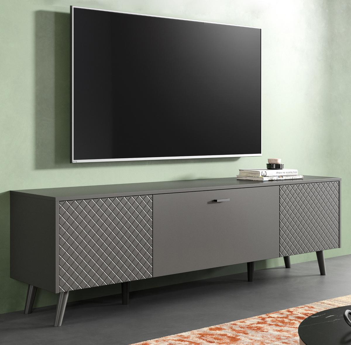 TV-LOWBOARD grau matt 185 cm, TV-Unterteil mit Struktur - Schwarz/Grau, Holzwerkstoff/Metall (185/55/40cm) - Inn.Furn